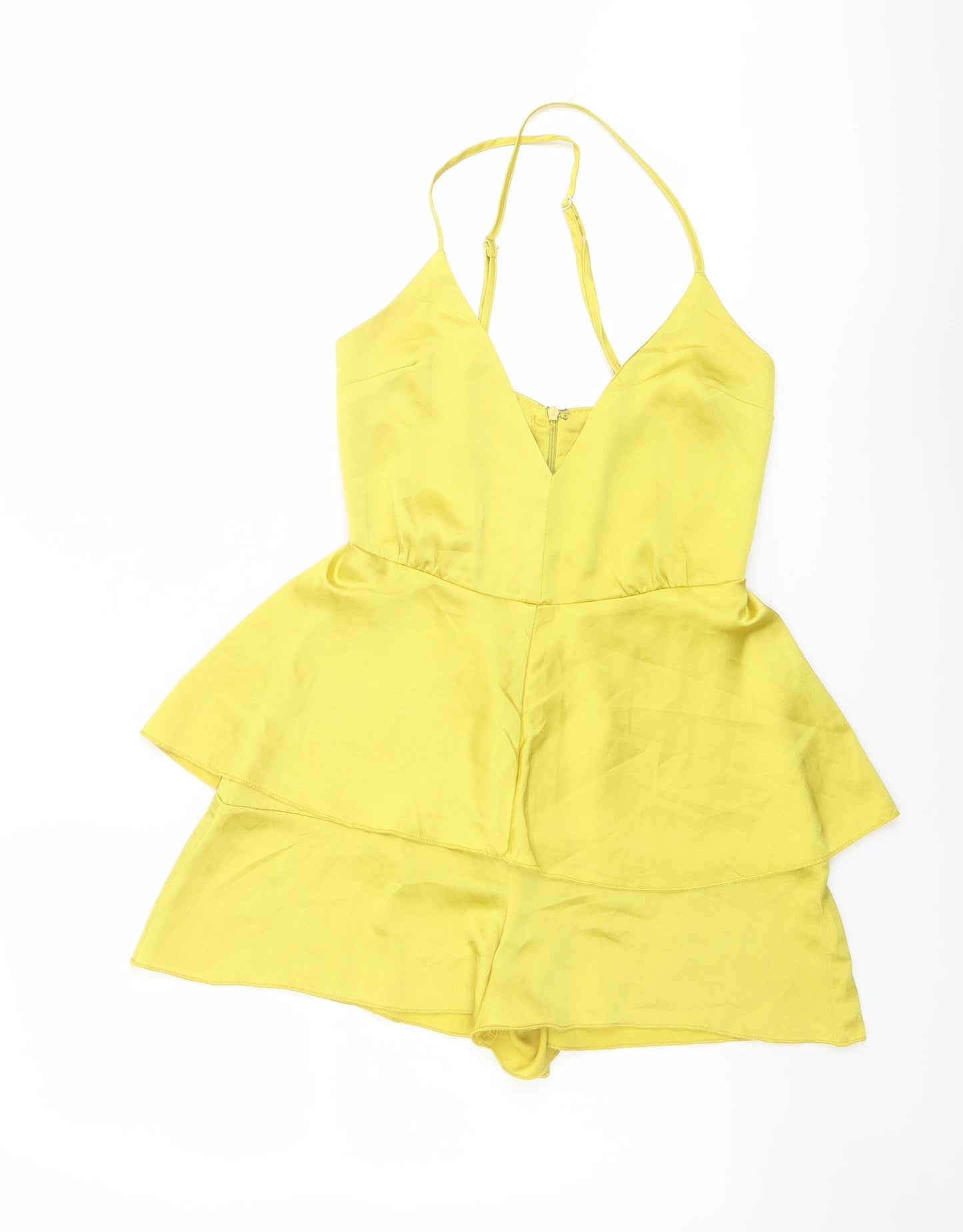 Missguided Womens Yellow Polyester Playsuit One-Piece Size 4 Zip