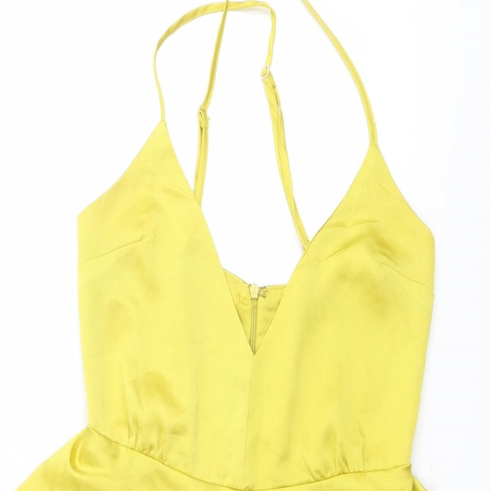 Missguided Womens Yellow Polyester Playsuit One-Piece Size 4 Zip