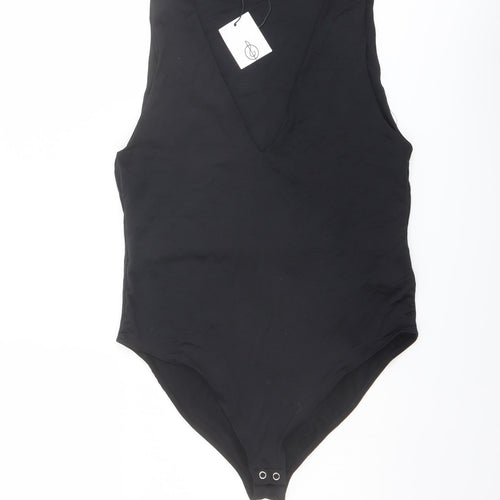 Stradivarius Womens Black Polyamide Bodysuit One-Piece Size L Snap