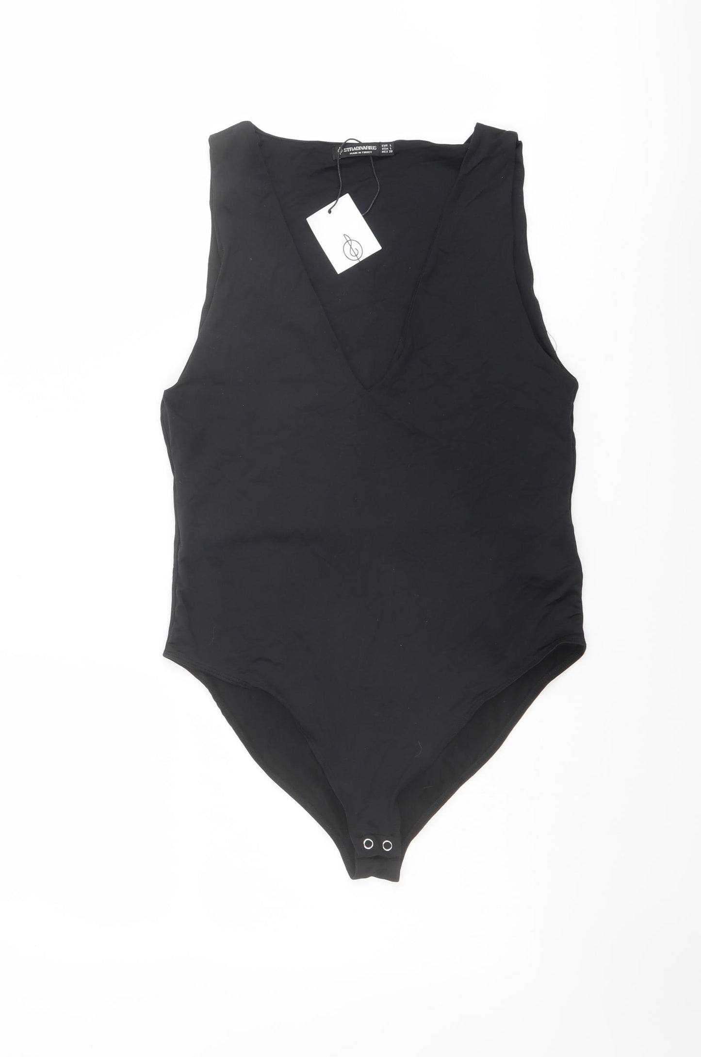 Stradivarius Womens Black Polyamide Bodysuit One-Piece Size L Snap