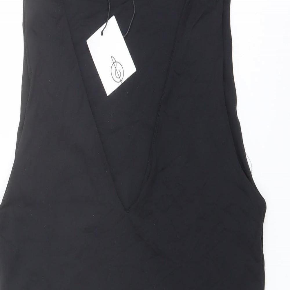 Stradivarius Womens Black Polyamide Bodysuit One-Piece Size L Snap