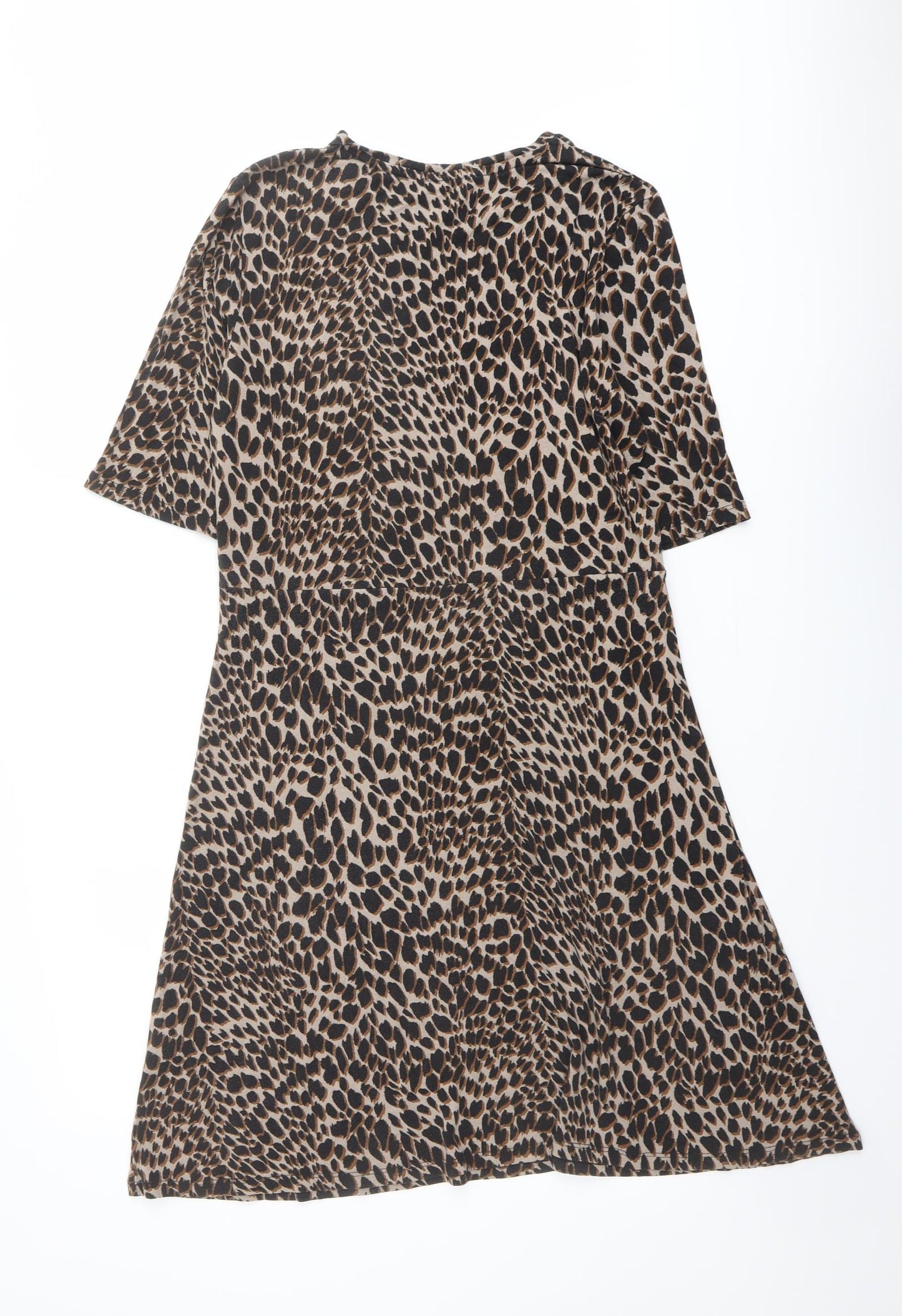 Warehouse Womens Brown Animal Print Viscose A-Line Size 14 Round Neck Pullover - Leopard pattern