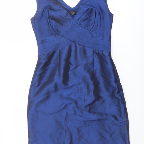 Jasper Conran Womens Blue Polyester Shift Size 10 V-Neck Zip