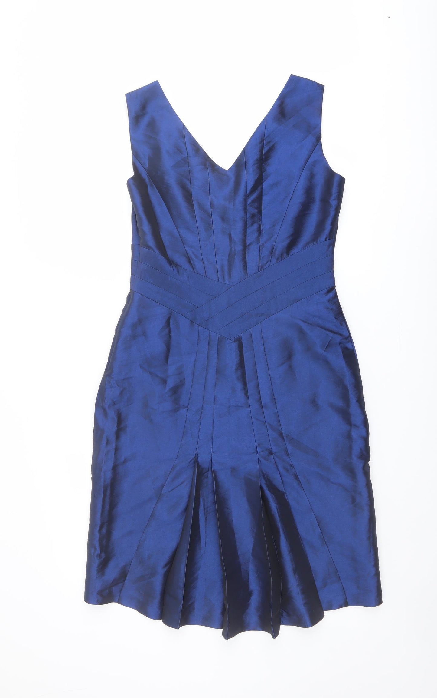 Jasper Conran Womens Blue Polyester Shift Size 10 V-Neck Zip