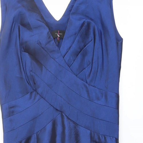 Jasper Conran Womens Blue Polyester Shift Size 10 V-Neck Zip