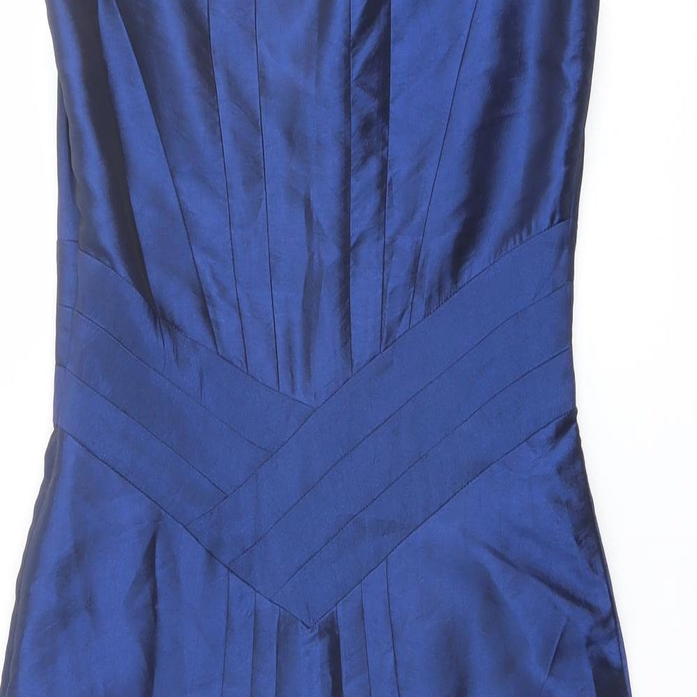 Jasper Conran Womens Blue Polyester Shift Size 10 V-Neck Zip