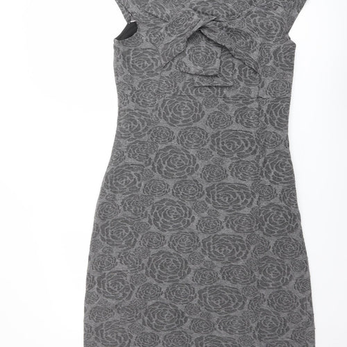 Per Una Womens Grey Floral Polyester Bodycon Size 14 Round Neck Pullover - Knot Detail