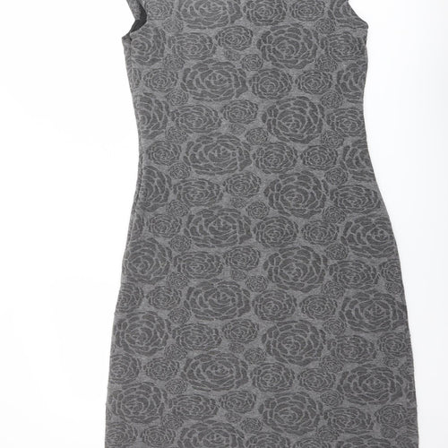 Per Una Womens Grey Floral Polyester Bodycon Size 14 Round Neck Pullover - Knot Detail