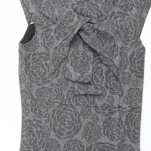 Per Una Womens Grey Floral Polyester Bodycon Size 14 Round Neck Pullover - Knot Detail