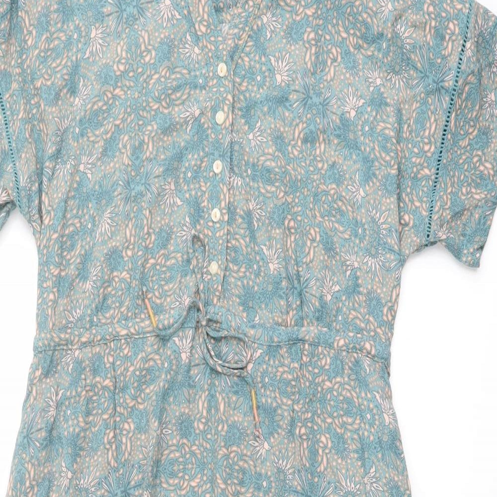 White Stuff Womens Green Geometric Viscose A-Line Size 10 V-Neck Button