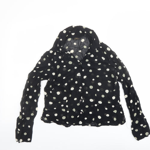 Marks and Spencer Womens Black Polka Dot Viscose Basic Button-Up Size 12 Collared