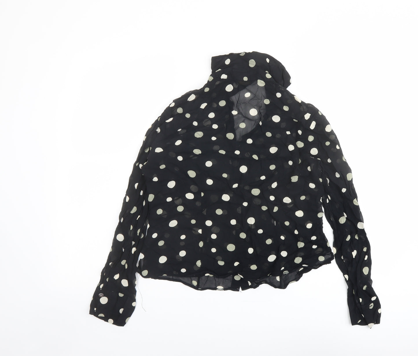 Marks and Spencer Womens Black Polka Dot Viscose Basic Button-Up Size 12 Collared