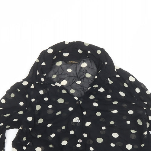 Marks and Spencer Womens Black Polka Dot Viscose Basic Button-Up Size 12 Collared