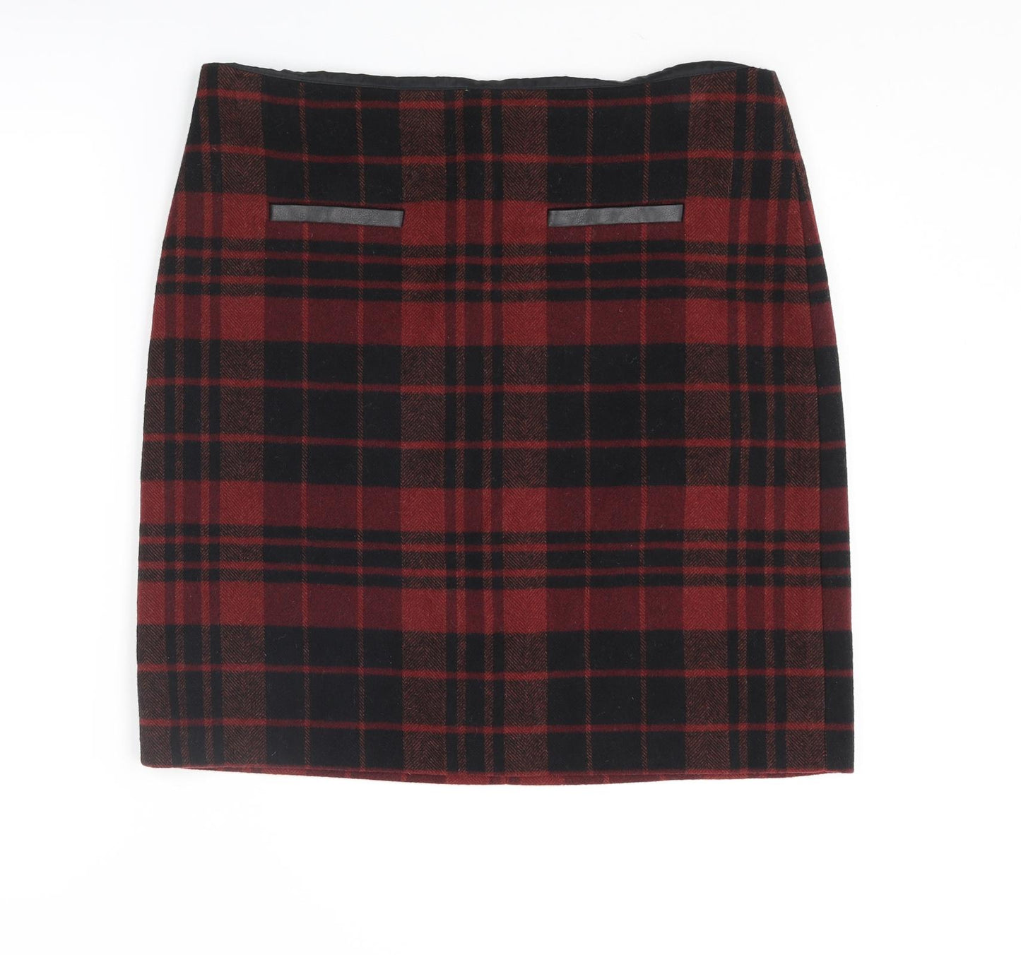Marks and Spencer Womens Red Plaid Polyester A-Line Skirt Size 34 in Zip