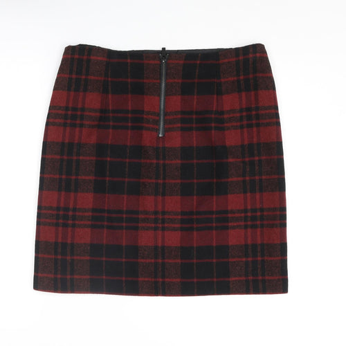 Marks and Spencer Womens Red Plaid Polyester A-Line Skirt Size 34 in Zip