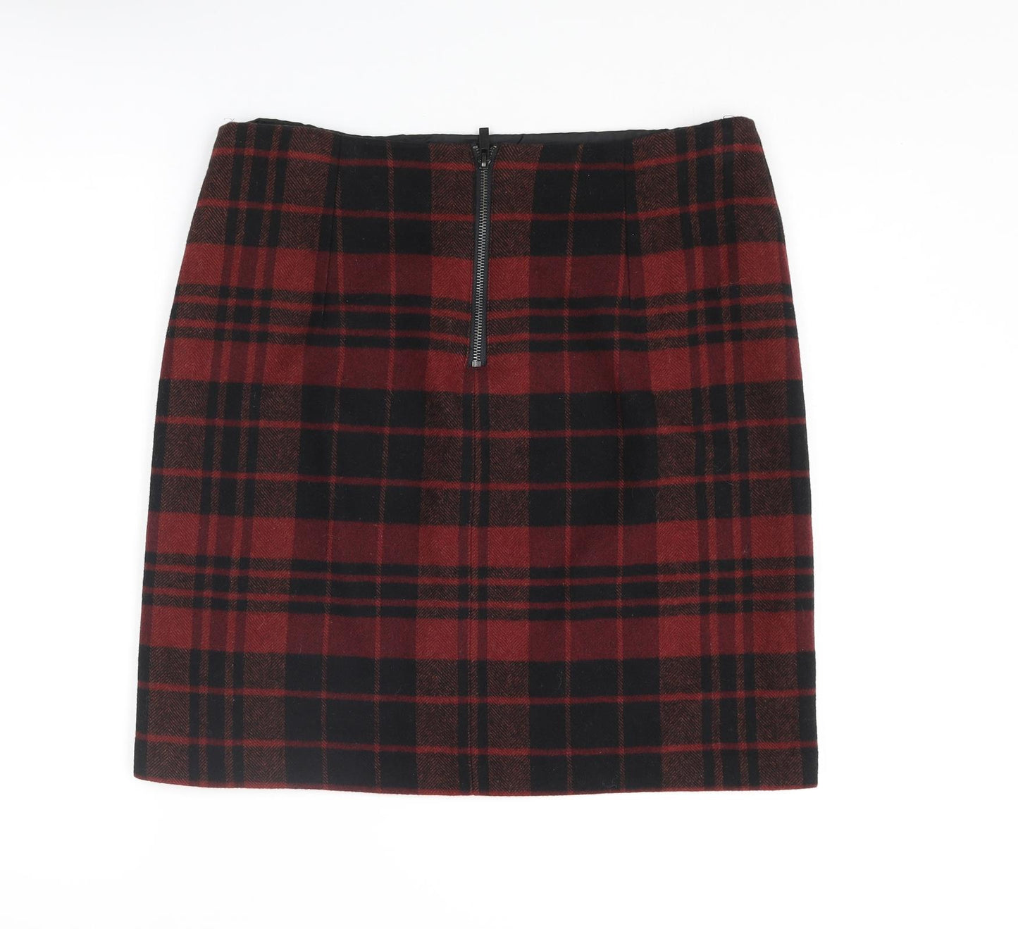Marks and Spencer Womens Red Plaid Polyester A-Line Skirt Size 34 in Zip
