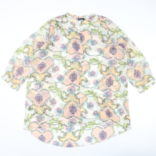Marina Kaneva Womens Multicoloured Geometric Polyester Basic Button-Up Size 16 Round Neck