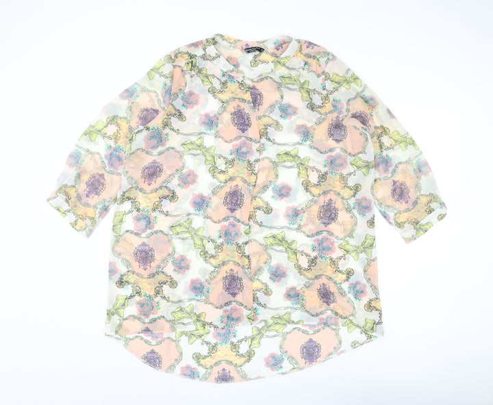 Marina Kaneva Womens Multicoloured Geometric Polyester Basic Button-Up Size 16 Round Neck