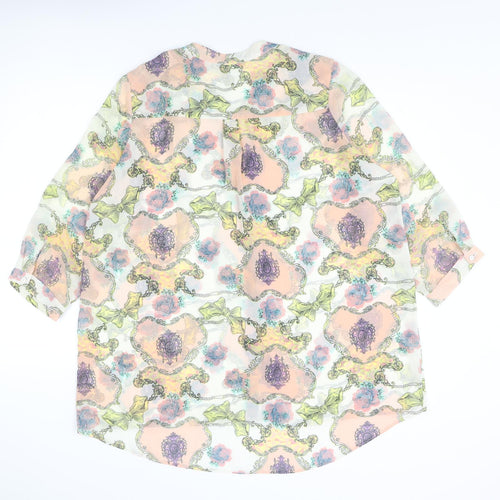Marina Kaneva Womens Multicoloured Geometric Polyester Basic Button-Up Size 16 Round Neck