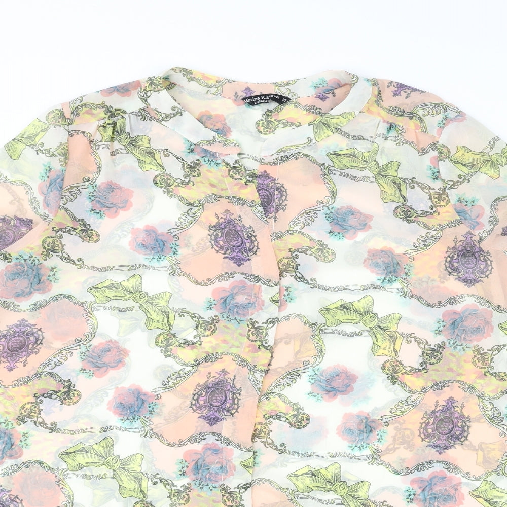 Marina Kaneva Womens Multicoloured Geometric Polyester Basic Button-Up Size 16 Round Neck