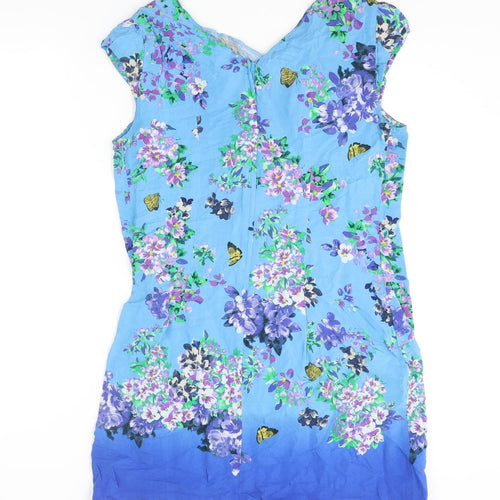 Wallis Womens Blue Floral Viscose A-Line Size 14 Boat Neck Button