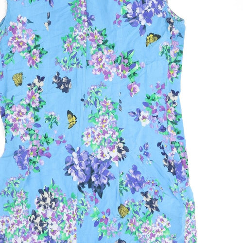 Wallis Womens Blue Floral Viscose A-Line Size 14 Boat Neck Button