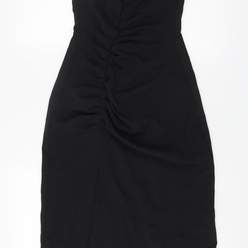 Zara Womens Black Polyester Slip Dress Size M V-Neck Zip