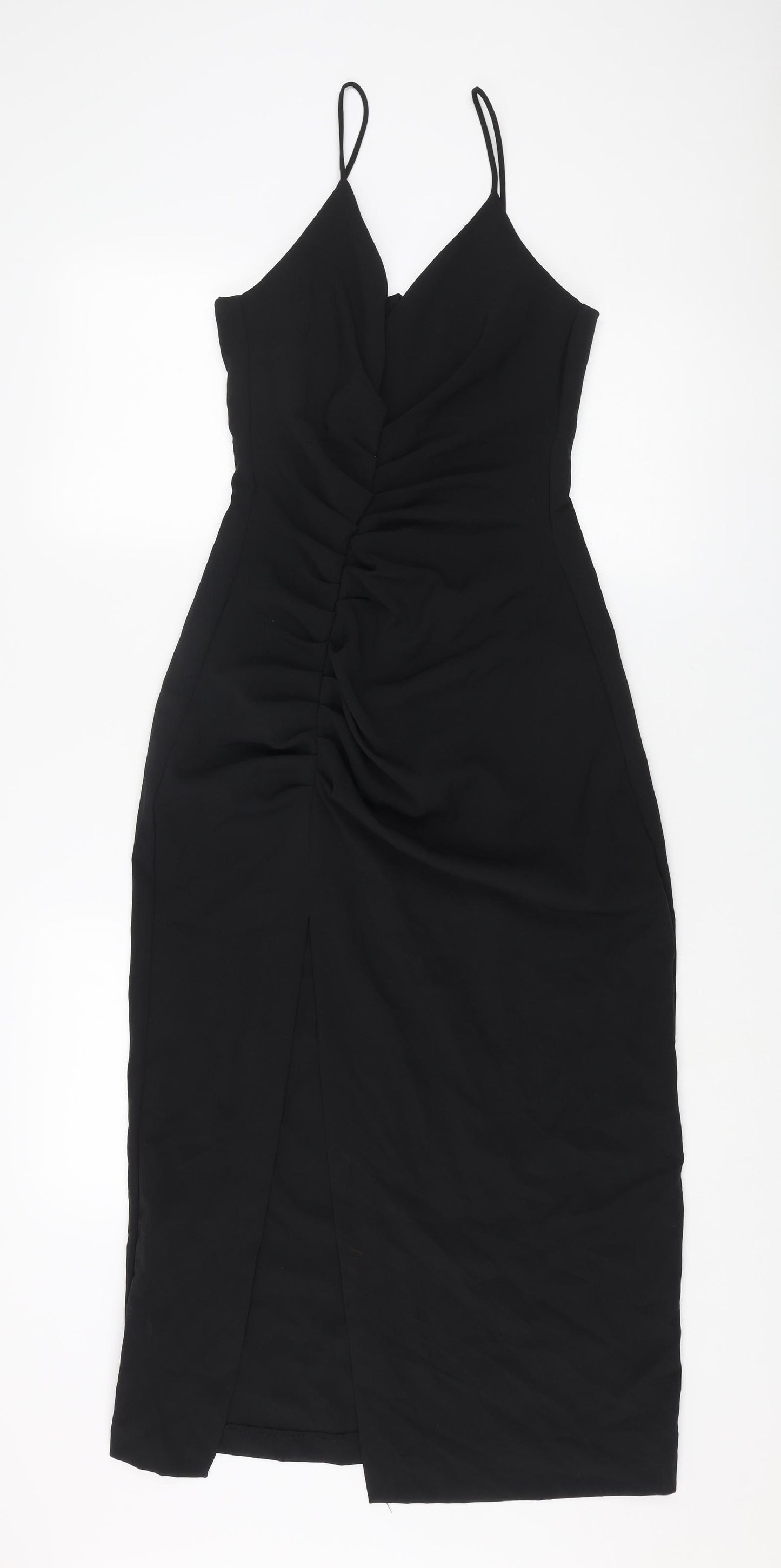 Zara Womens Black Polyester Slip Dress Size M V-Neck Zip