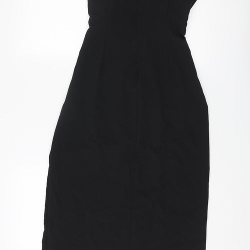 Zara Womens Black Polyester Slip Dress Size M V-Neck Zip