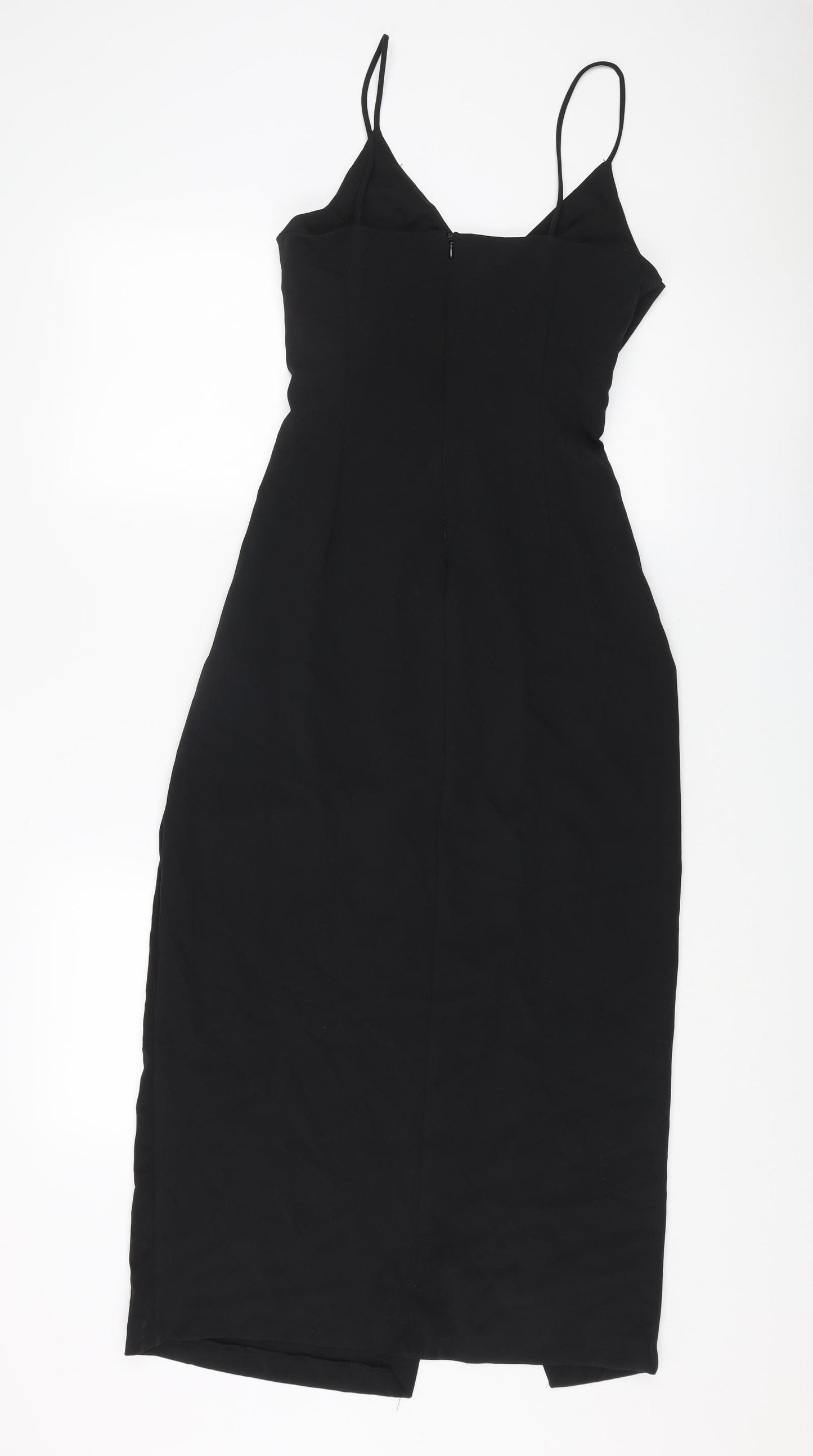 Zara Womens Black Polyester Slip Dress Size M V-Neck Zip