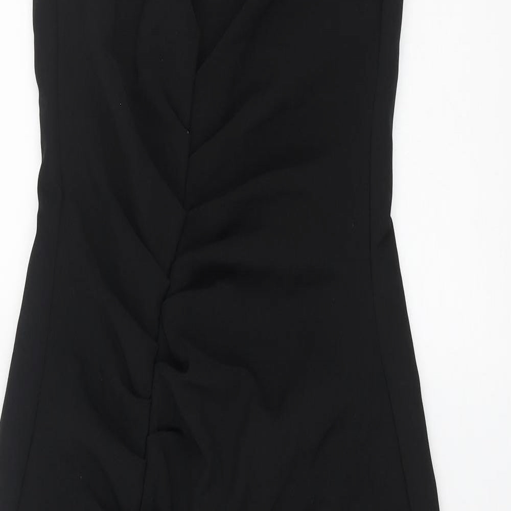 Zara Womens Black Polyester Slip Dress Size M V-Neck Zip