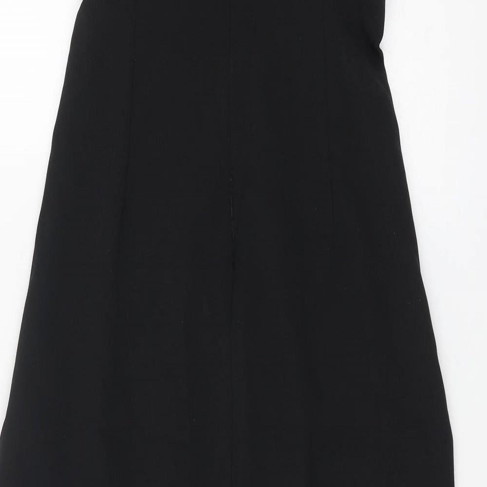 Zara Womens Black Polyester Slip Dress Size M V-Neck Zip
