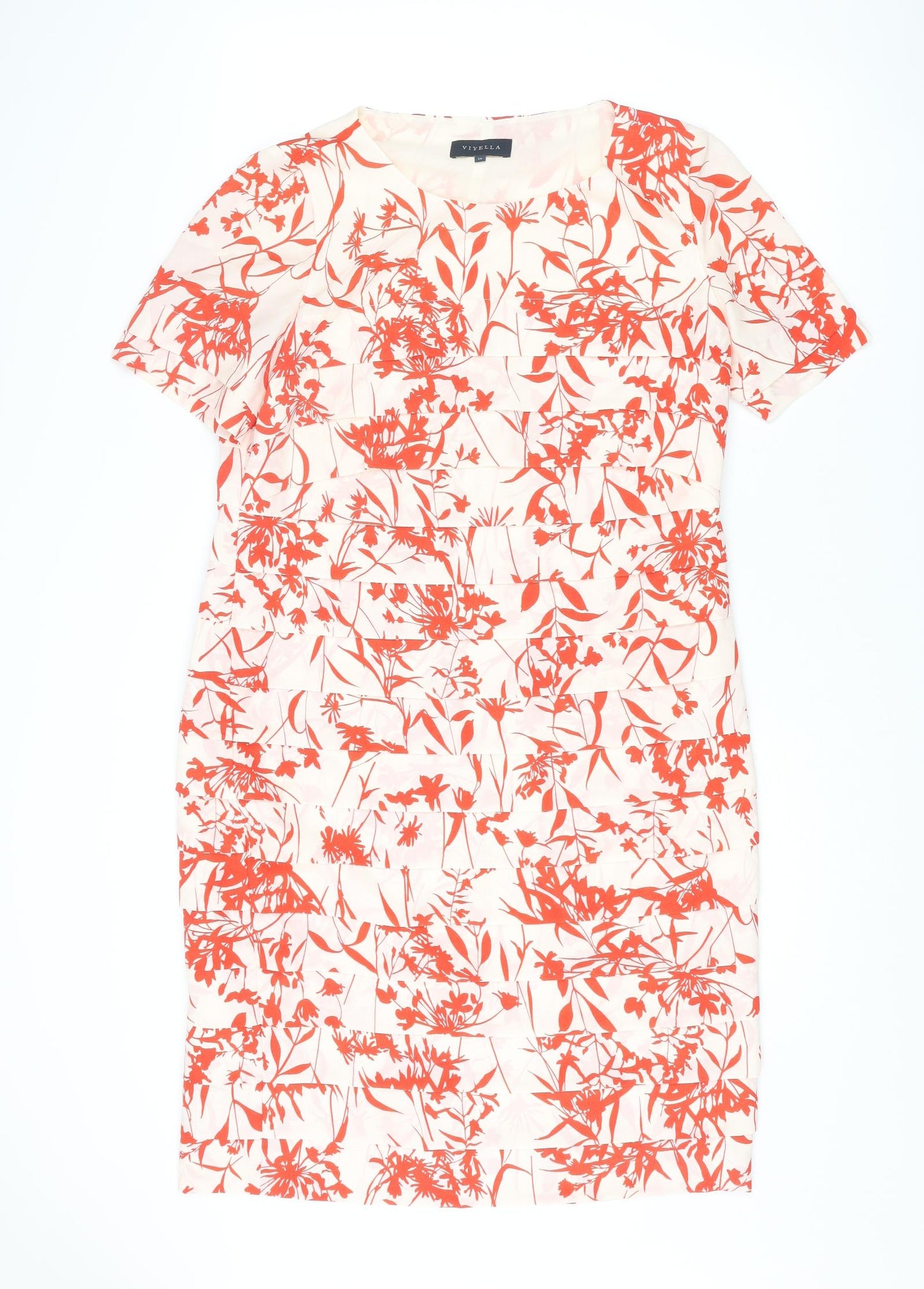 Viyella Womens Red Floral Polyester A-Line Size 12 Round Neck Zip