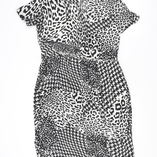 Jaeger Womens Black Animal Print Silk Shift Size 14 Round Neck Zip - Leopard pattern