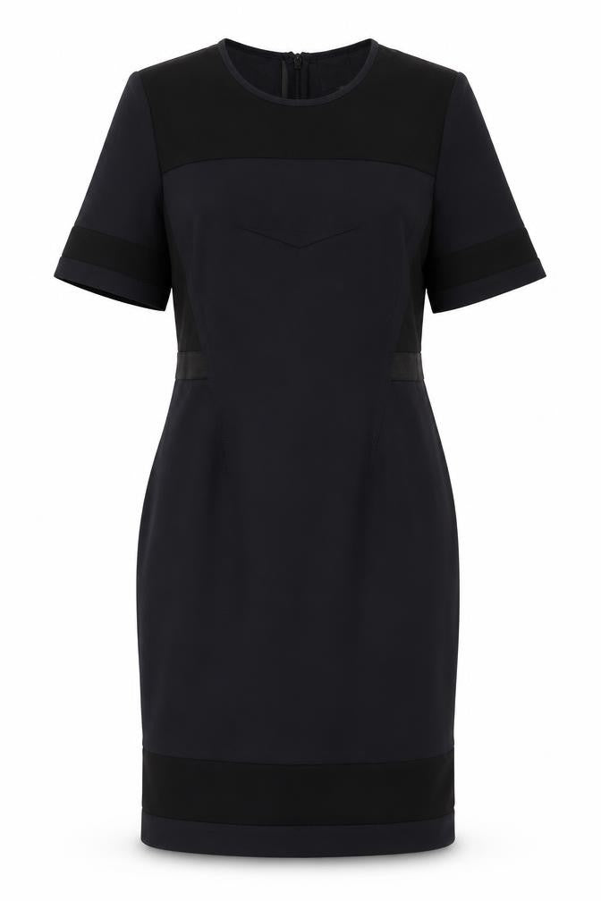 Front view of ASOS women’s blue polyester a-line, size UK 10, round neck zip