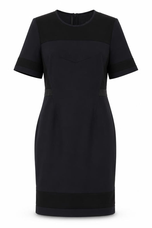 Front view of ASOS women’s blue polyester a-line, size UK 10, round neck zip