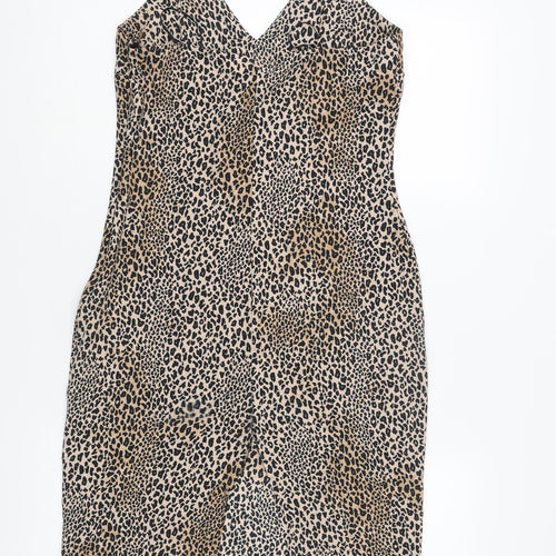 Divided by H&M Womens Brown Animal Print Polyester Slip Dress Size 10 V-Neck Pullover - Leopard pattern