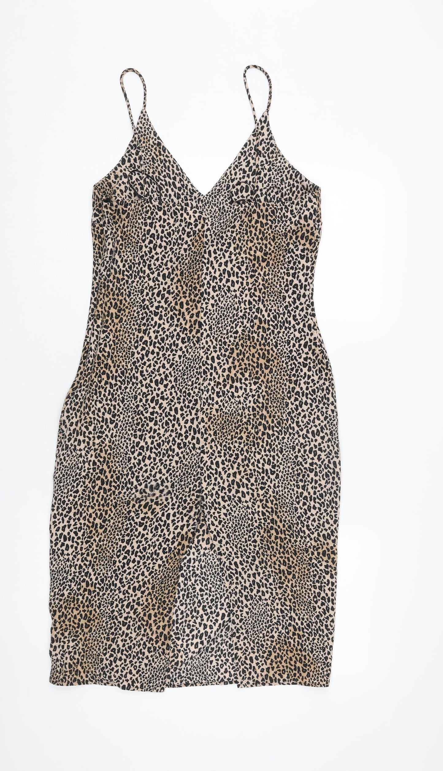 Divided by H&M Womens Brown Animal Print Polyester Slip Dress Size 10 V-Neck Pullover - Leopard pattern