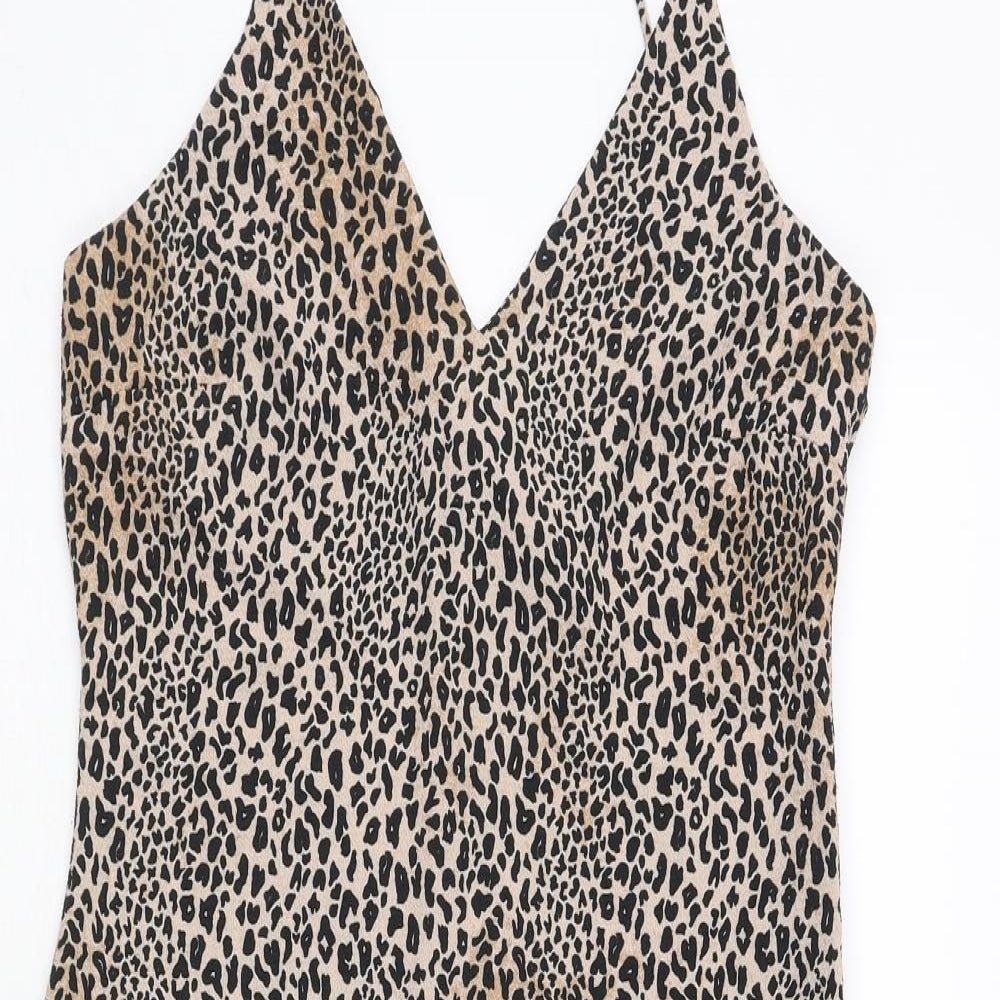 Divided by H&M Womens Brown Animal Print Polyester Slip Dress Size 10 V-Neck Pullover - Leopard pattern