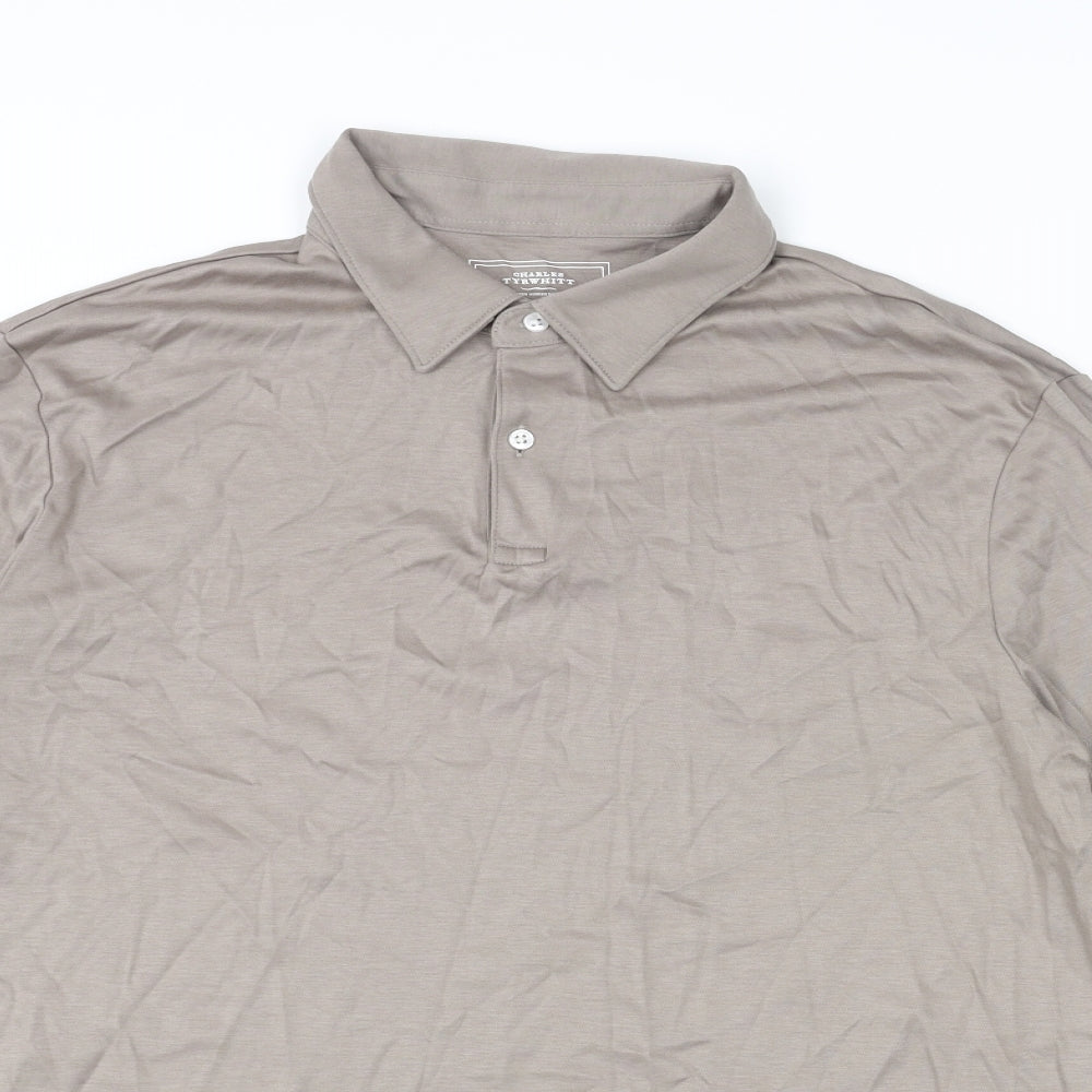 Charles Tyrwhitt Mens Grey Cotton Polo Size M Collared Button