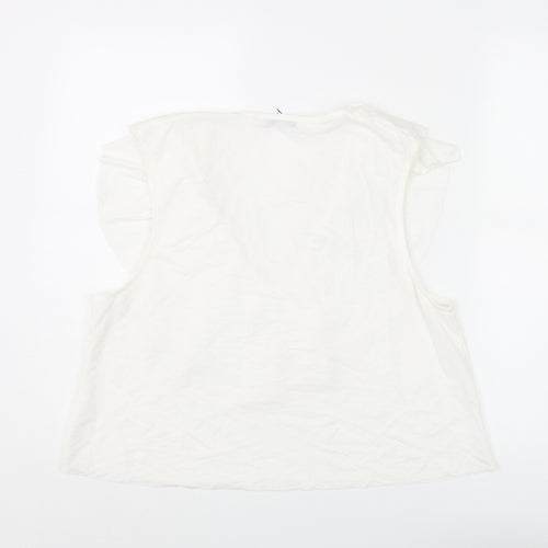 Zara Womens White Polyester Camisole Blouse Size L V-Neck - Frill