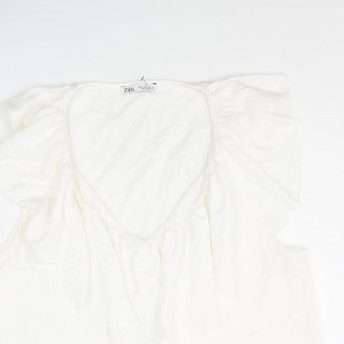 Zara Womens White Polyester Camisole Blouse Size L V-Neck - Frill