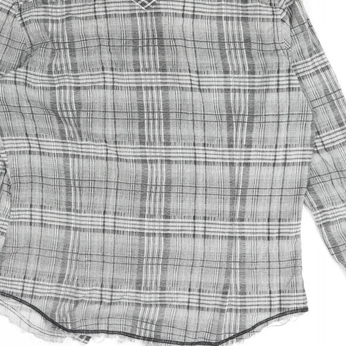 Energie Mens Grey Check Cotton Button-Up Size S Collared Snap - Raw Hem Detail