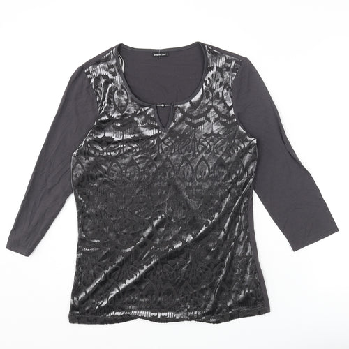 Barbara Lebek Womens Grey Geometric Viscose Basic T-Shirt Size 12 Round Neck