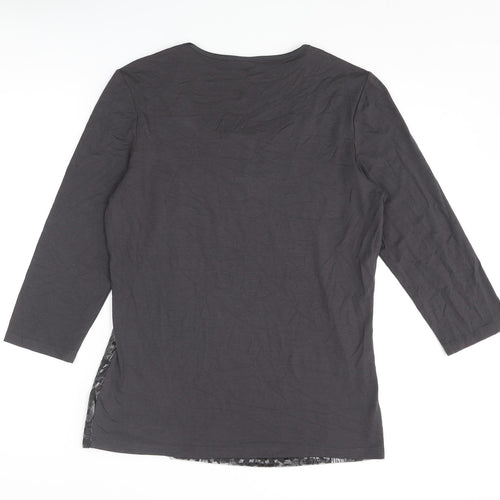Barbara Lebek Womens Grey Geometric Viscose Basic T-Shirt Size 12 Round Neck