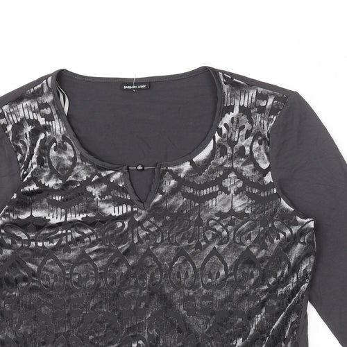 Barbara Lebek Womens Grey Geometric Viscose Basic T-Shirt Size 12 Round Neck