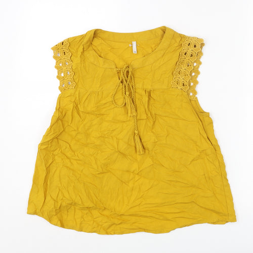 Only Womens Yellow Viscose Basic Tank Size 10 Round Neck