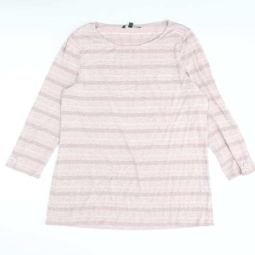 Bonmarché Womens Pink Round Neck Striped Viscose Pullover Jumper Size 16