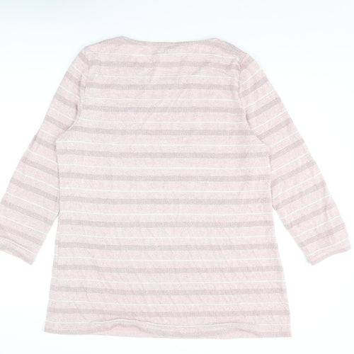 Bonmarché Womens Pink Round Neck Striped Viscose Pullover Jumper Size 16