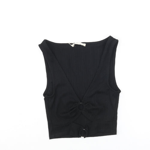 Stradivarius Womens Black Polyester Basic Tank Size S V-Neck